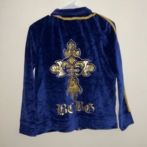 BCBG Royal Blue Velvet Jacket with Gold Accents